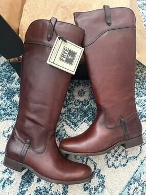 $428 FRYE NEW Melissa Button Tall Full Length Equestrian Rider Red-Brown Boots 8
